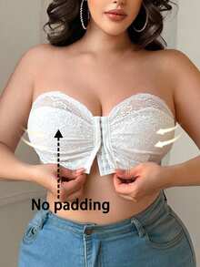 SHEIN 1pc Plus Size Women Front Close Lace Bra - White - View 1