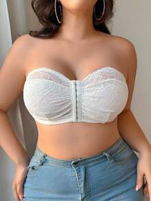 SHEIN 1pc Plus Size Women Front Close Lace Bra - White - View 3
