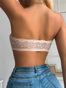 Sujetador tipo bandeau sin forro de encaje para boda con cierre delantero - Albaricoque - Ver 2
