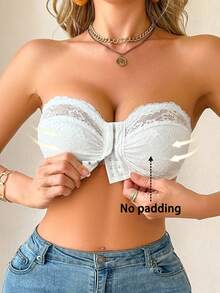 Wedding Lace Wireless Front Closure Bralette - White - View 1