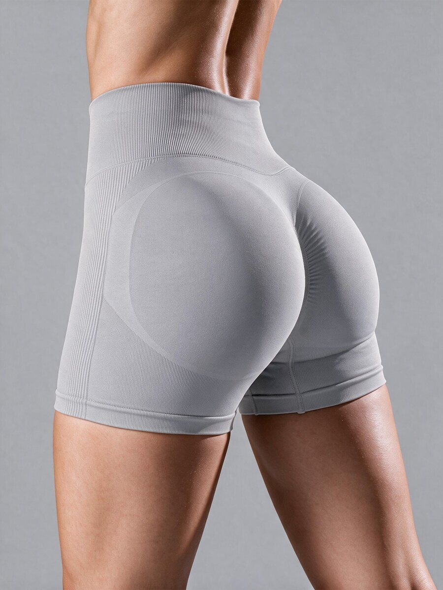 Slayform Slayform Solid Color Elastic Waist Sports Shorts, Suitable For Yoga & FitnessWomen Sweat Short, Gym Short, Biker Short - Light Grey - View 1