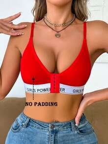 1pc Women Front Closure Sports Bra, Casual Style - Red and White - View 5