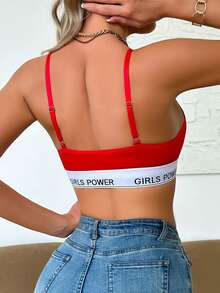 1pc Women Front Closure Sports Bra, Casual Style - Red and White - View 2
