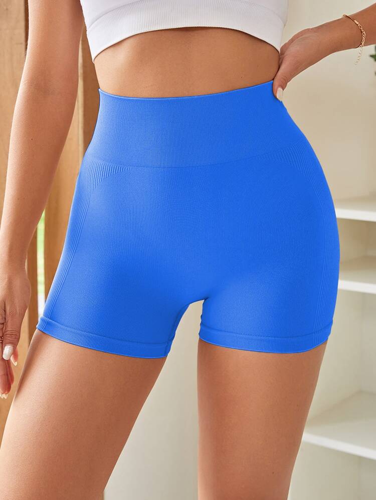 Gameset SHEIN Sport Women's Solid Color Minimalist High Waist Casual Sports Shorts Gym Wear Women - Royal Blue - View 7