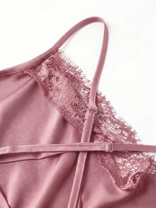 GlowEve CURVE 大尺碼女款甜美優雅蕾絲拼接細肩帶洋裝 - 粉色 - 查看 5