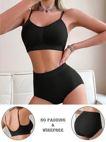 SHEIN 2pcs Seamless Underwear Set For Women - Black - View 3