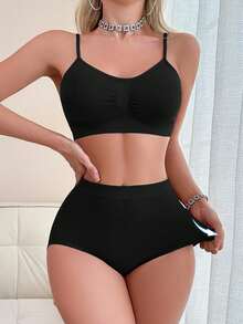 SHEIN 2pcs Seamless Underwear Set For Women - Black - View 1