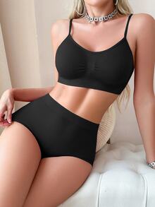 SHEIN 2pcs Seamless Underwear Set For Women - Black - View 4