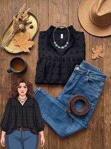 Rusticease Plus Size Women Solid Color Casual Versatile Daily Wear Shirt - Black - View 5