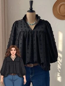 Rusticease Plus Size Women Solid Color Casual Versatile Daily Wear Shirt - Black - View 1