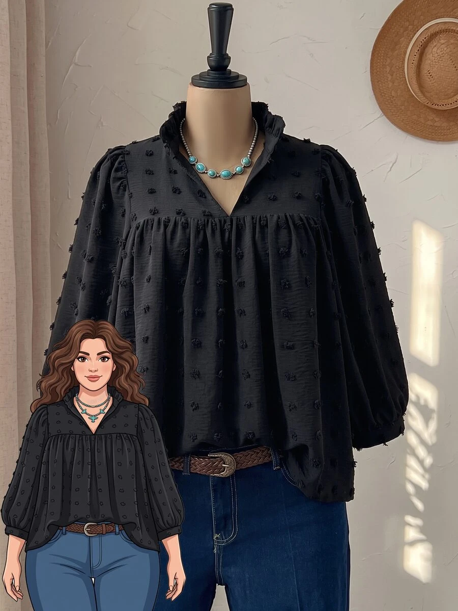 Rusticease Plus Size Women Solid Color Casual Versatile Daily Wear Shirt - Black - View 1