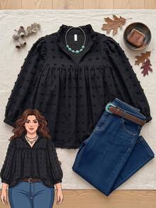 Rusticease Plus Size Women Solid Color Casual Versatile Daily Wear Shirt - Black - View 13