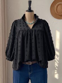 Rusticease Plus Size Women Solid Color Casual Versatile Daily Wear Shirt - Black - View 10