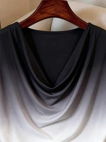 Elenzga Plus Size Simple Elegant Casual Versatile Gradient Women's T-Shirt - Black and White - View 5