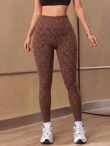 Slayform Slayform Women's Leopard Print High Waist Seamless Sports Leggings - Coffee Brown - View 6