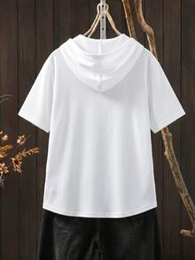 EMERY ROSE Plus Size Versatile Textured Fabric Hooded Metal Button Sweatshirt For Women - White - View 2