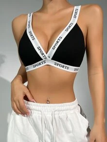 EasyFave Letter Tape Panel Bralette Sports - Black and White - View 4