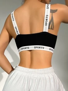 EasyFave Letter Tape Panel Bralette Sports - Black and White - View 2