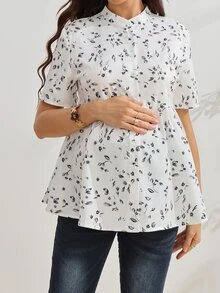 SHEIN Maternity All-Over Print Ruched Nursing Top For Casual Daily Wear - Multicolor - View 7
