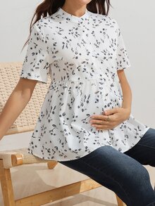 SHEIN Maternity All-Over Print Ruched Nursing Top For Casual Daily Wear - Multicolor - View 9