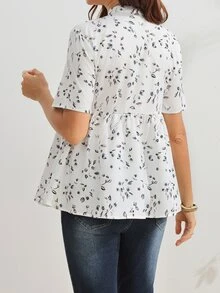 SHEIN Maternity All-Over Print Ruched Nursing Top For Casual Daily Wear - Multicolor - View 2