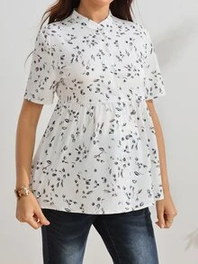 SHEIN Maternity All-Over Print Ruched Nursing Top For Casual Daily Wear - Multicolor - View 4