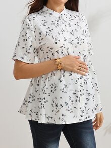 SHEIN Maternity All-Over Print Ruched Nursing Top For Casual Daily Wear - Multicolor - View 3