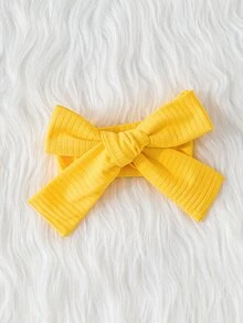 SHEIN Playful Pals 新生女嬰黃色直條紋蝴蝶結拼接雛菊網紗洋裝與髮帶兩件套 - 黃色 - 查看 7