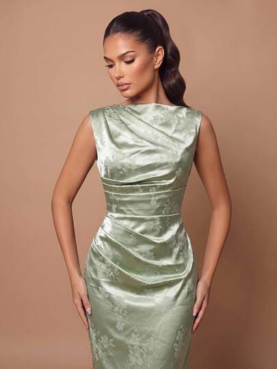 Glamrae French Elegant Beaded Lace High Neck Sheer Long Sleeve Slimming Pleated Front High Waist Slimming Luxury Mermaid Tail With Small Train Overlap High Slit Design Slimming Elegant Goddess Evening Gown New Wedding Dress Suitable For Dating Bachelor Party Wedding Events All Formal Occasions Minimalist Light Wedding Dress