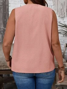 Rosumi Plus Size V-Neck Sleeveless Pink Blouse - Pink - View 7