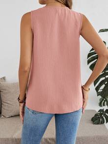 Rosumi Plus Size V-Neck Sleeveless Pink Blouse - Pink - View 11