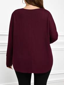Rosumi Plus Size Women Purple Batwing Long Sleeve T-Shirt For Autumn Fall - Red Violet - View 3
