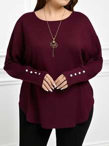 Rosumi Plus Size Women Purple Batwing Long Sleeve T-Shirt For Autumn Fall - Red Violet - View 5