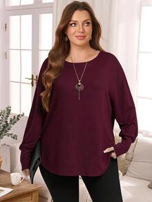 Rosumi Plus Size Women Purple Batwing Long Sleeve T-Shirt For Autumn Fall - Red Violet - View 1