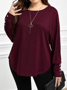 Rosumi Plus Size Women Purple Batwing Long Sleeve T-Shirt For Autumn Fall - Red Violet - View 4