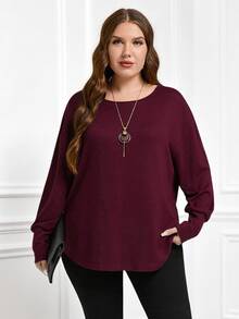 Rosumi Plus Size Women Purple Batwing Long Sleeve T-Shirt For Autumn Fall - Red Violet - View 2