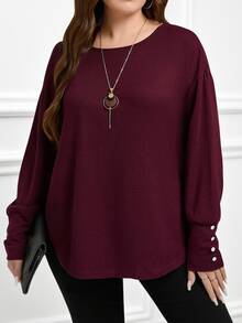 Rosumi Plus Size Women Purple Batwing Long Sleeve T-Shirt For Autumn Fall - Red Violet - View 6