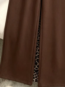 1 Pc Random Girls' Straight Leg Sweatpants In Black, Dark Brown, Brown, Leopard Print Pattern Printe - Multicolor - View 3