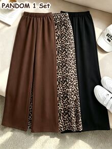 1 Pc Random Girls' Straight Leg Sweatpants In Black, Dark Brown, Brown, Leopard Print Pattern Printe - Multicolor - View 2