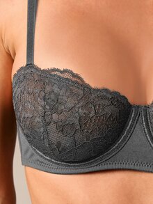 AiiRZ Lace Balconette Bra With Underwire Floral Lace Cups Scalloped Edge Adjustable Straps Hook And Eye Closure Everyday Lingerie - Grey - View 3