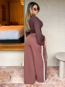 Maria Perezxox 女士休闲抽绳腰宽松筒裤 - 咖啡棕 - 查看 2
