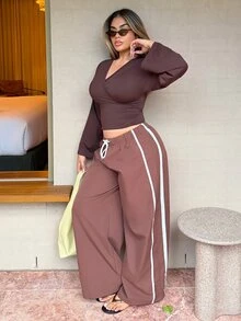 Maria Perezxox 女士休闲抽绳腰宽松筒裤 - 咖啡棕 - 查看 5
