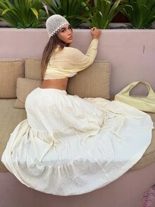 Maria Perezxox Women's Apricot Casual Ruffle Hem A-Line Skirt, Summer - Apricot - View 3