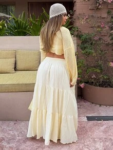 Maria Perezxox Women's Apricot Casual Ruffle Hem A-Line Skirt, Summer - Apricot - View 2