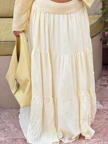 Maria Perezxox Women's Apricot Casual Ruffle Hem A-Line Skirt, Summer - Apricot - View 7