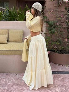 Maria Perezxox Women's Apricot Casual Ruffle Hem A-Line Skirt, Summer - Apricot - View 5
