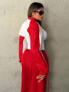 Maria Perezxox Women's Color-Blocked Minimalist Dailywear Long-Sleeve Jacket In Fall/Winter Red - Red - View 2
