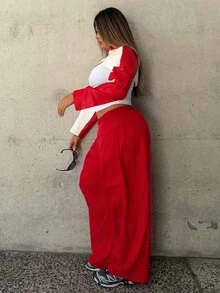 Maria Perezxox Women's Color-Blocked Minimalist Dailywear Long-Sleeve Jacket In Fall/Winter Red - Red - View 4
