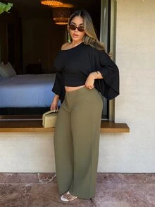 Maria Perezxox Casual Plain Color Low Waist Loose Straight Pants - Army Green - View 4