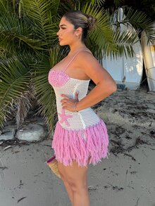 Maria Perezxox Shell-Shaped Bustier Tassel Hem Spaghetti Strap Bodycon Mini Dress, Suitable For Beach, Island, Vacation, Bohemian,No Chest Padding - Multicolor - View 4